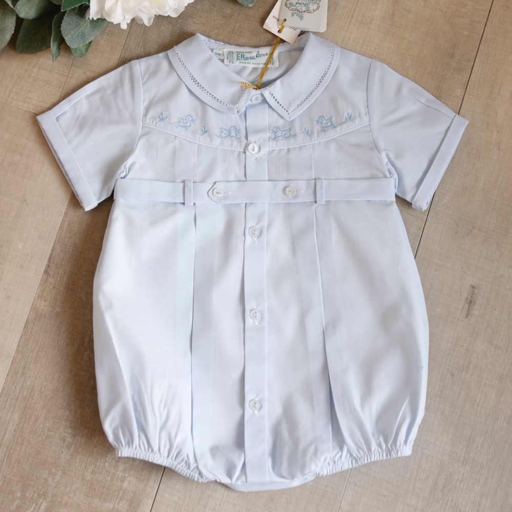 Rare NWT Blue Feltman Brothers Heirloom Romper Belted Duck Embroidery 9 Months